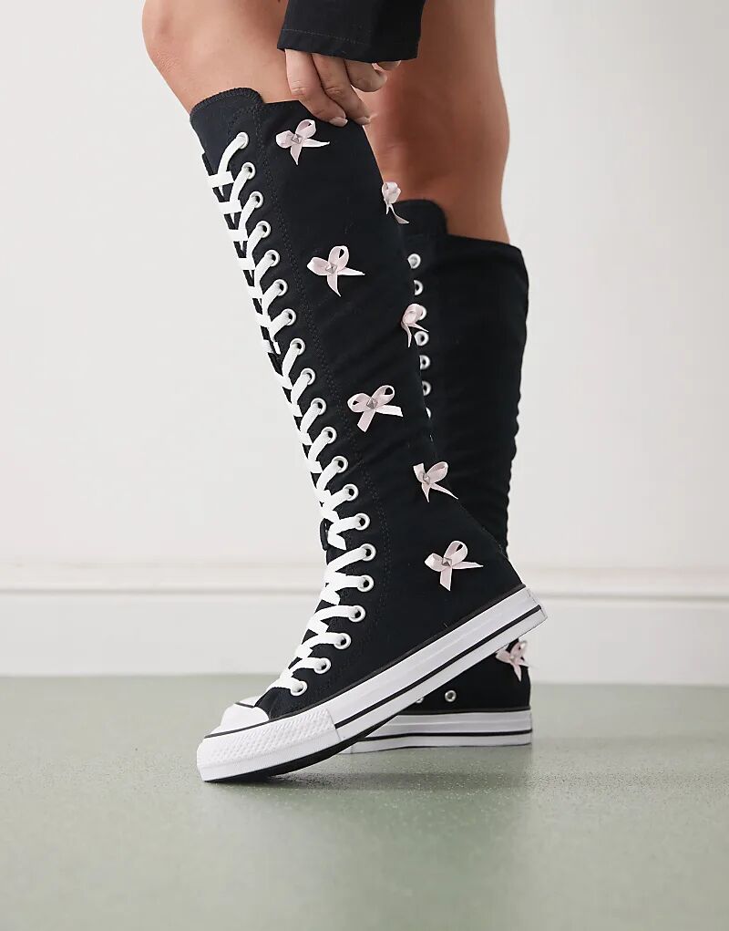Кроссовки Converse Chuck Taylor All Star Knee Hi черного цвета с бантами