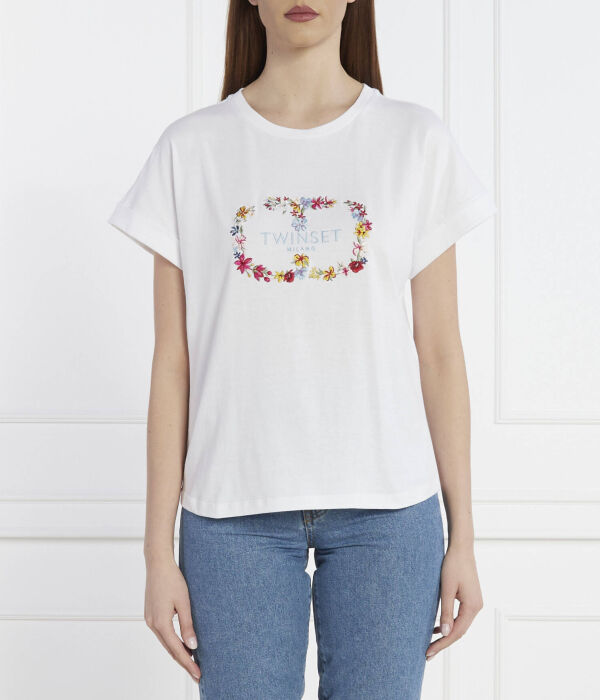 

Футболка с цветочной вышивкой Regular fit Twinset, белый