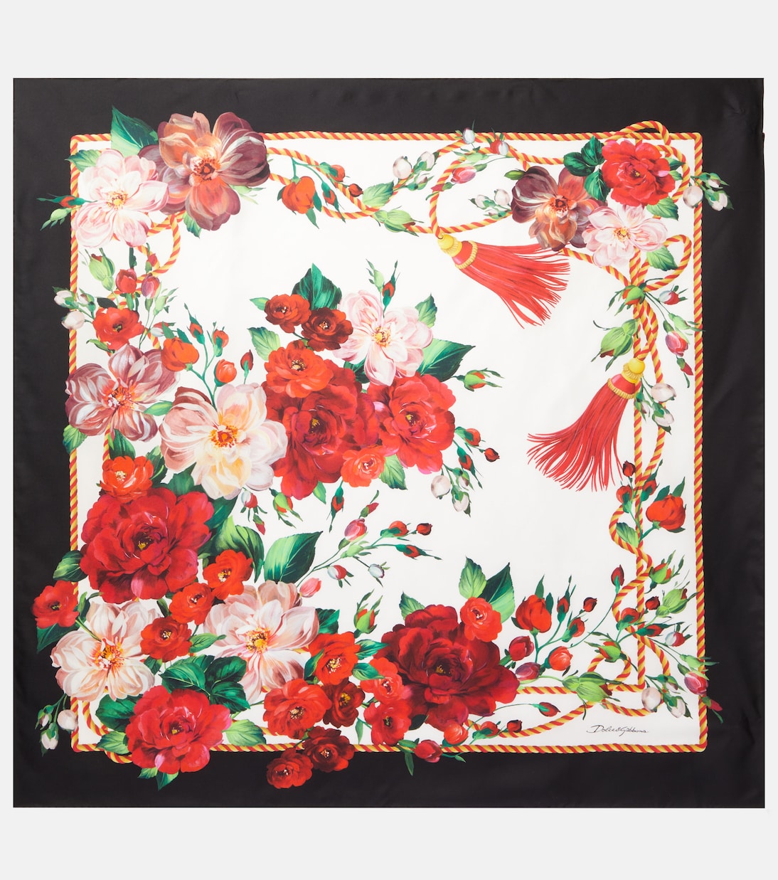

Шелковый твиловый шарф с цветочным принтом Dolce&Gabbana, Rose Ant.Bdo Nappe