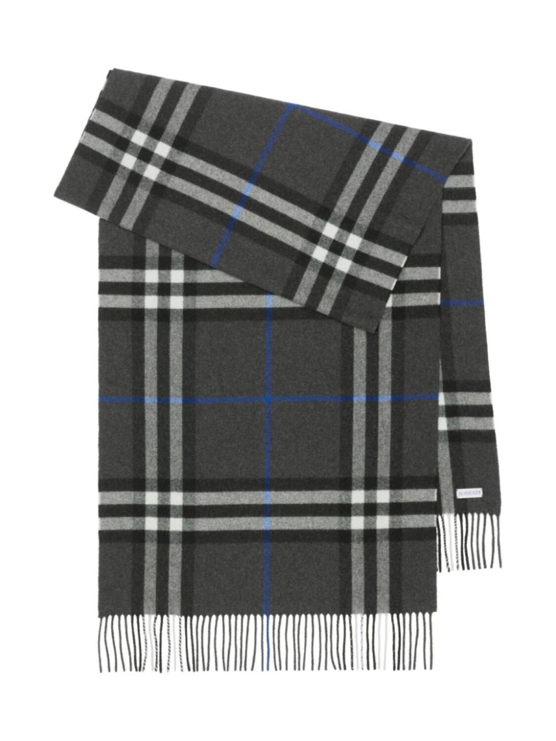 

Burberry кашемировый шарф в клетку с бахромой, серый