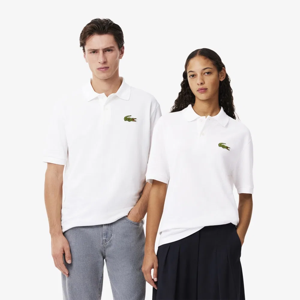 Мужская футболка-поло Loose Fit с букле-брендингом белая от Lacoste