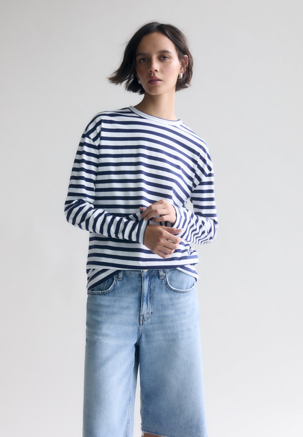 

Рубашка с длинным рукавом STRIPED PULL&BEAR, цвет royal blue