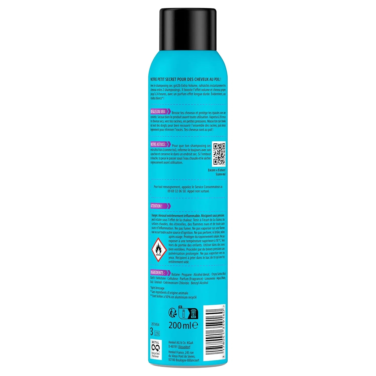 Сухой шампунь Schwarzkopf GOT2B Volume Extra с ароматом 48H, веганская формула, 200 мл Got2B, Keine. — фото 3
