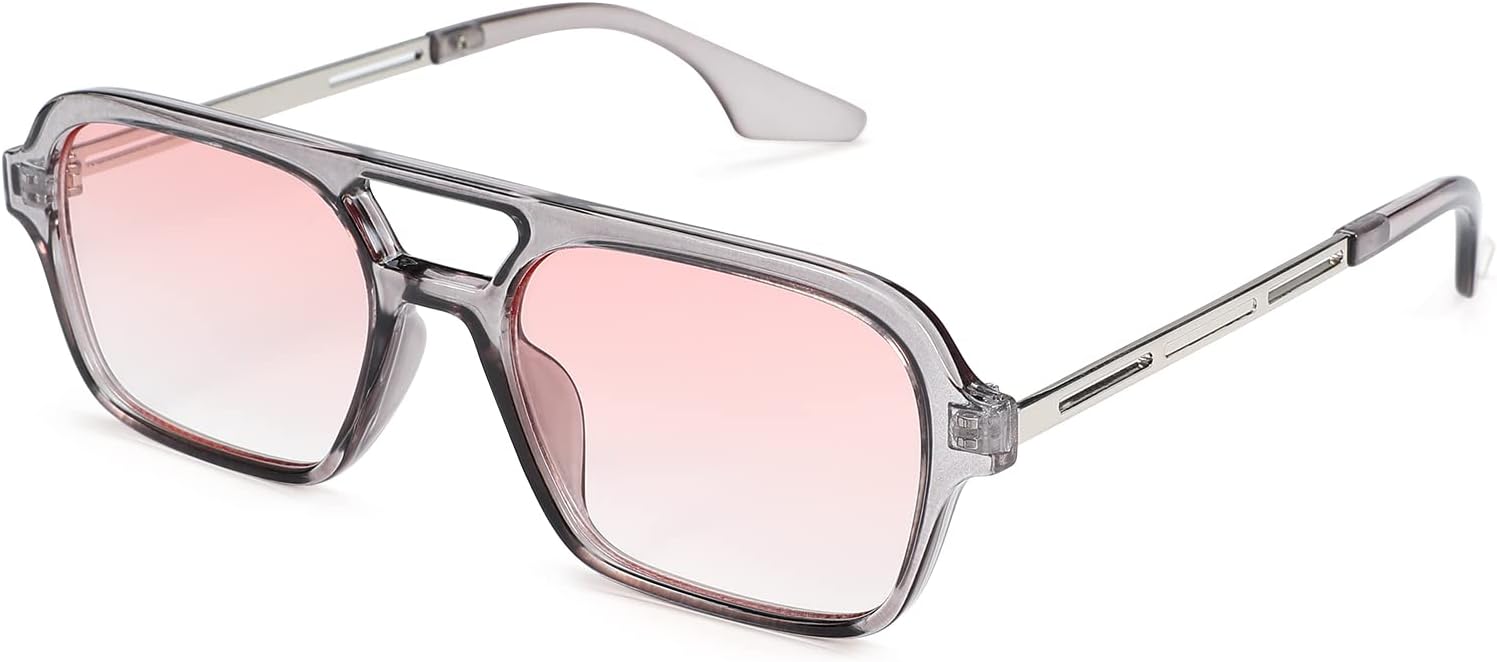 

Солнцезащитные очки Hycredi в стиле ретро 70-х, плоские, в стиле «авиатор», модные винтажные квадратные очки для женщин и мужчин, металлический дизайн, защита от УФ-излучения, C8 - Grey/Gradient Pink