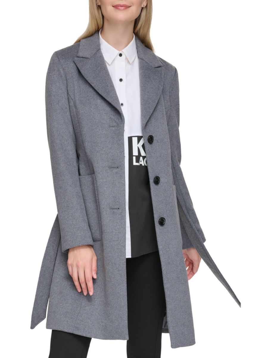 

Однобортное пальто из смесовой шерсти Karl Lagerfeld Paris, серый