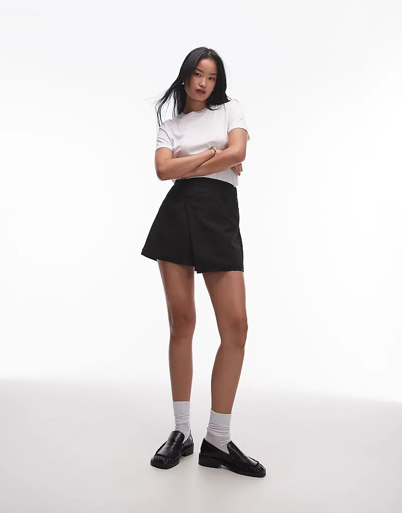 

Мини-юбка с запахом черного цвета Topshop