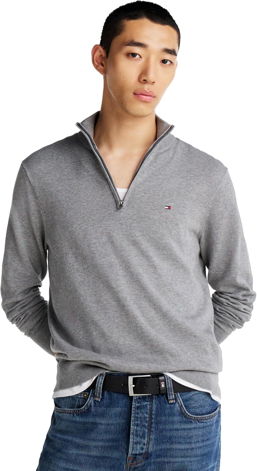 

Легкий мужской свитер Tommy Hilfiger с застежкой-молнией на четверть дюйма, Medium Grey Heather