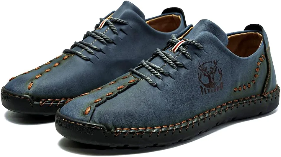 

Мужские повседневные лоферы FLYLAND из кожи, ручной работы, оксфорды для вождения, удобная обувь для прогулок, ботинки чукка, деловая и офисная обувь, синий