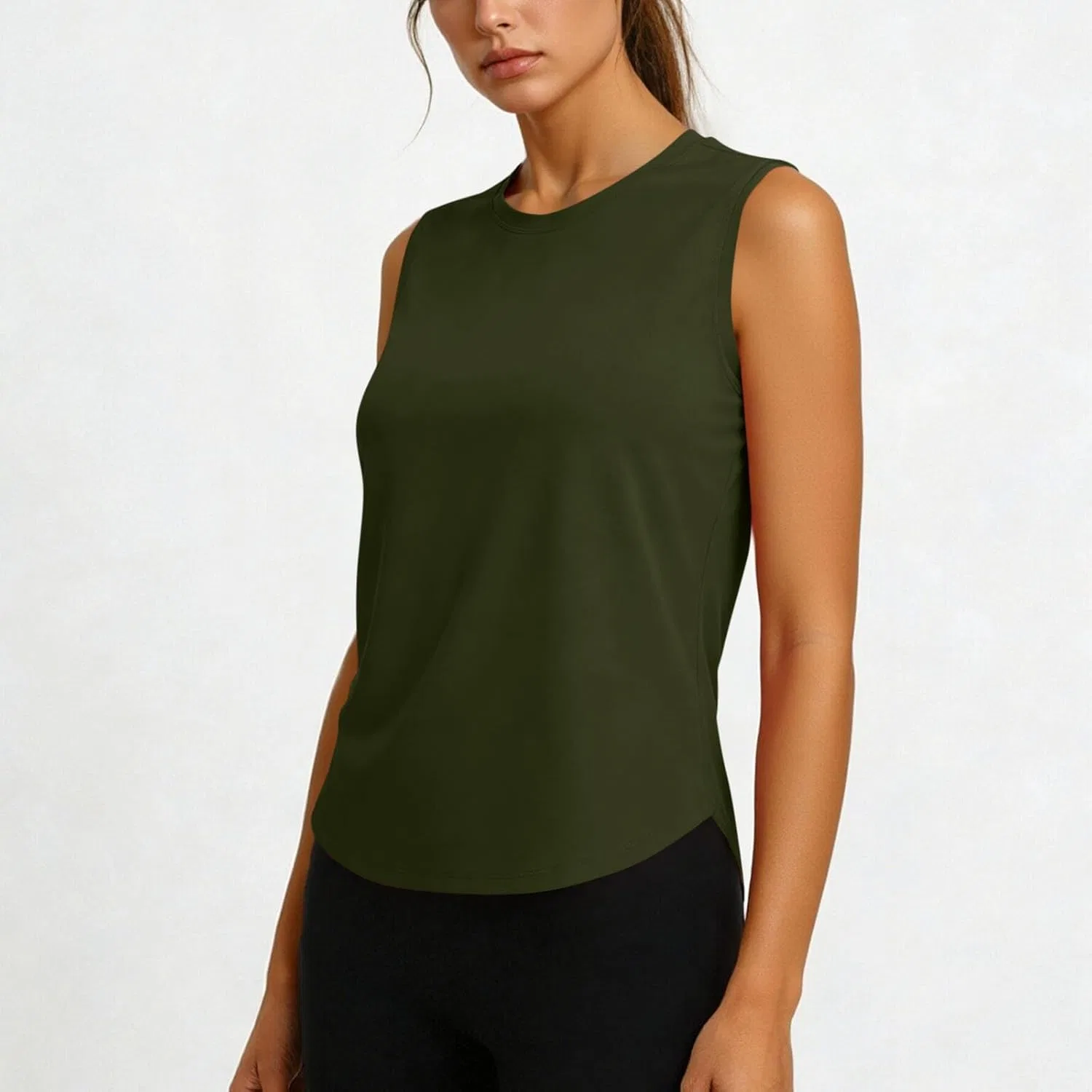 Женский топ для тренировок, дышащий, Athletic Tank Top, Army Green — фото 3