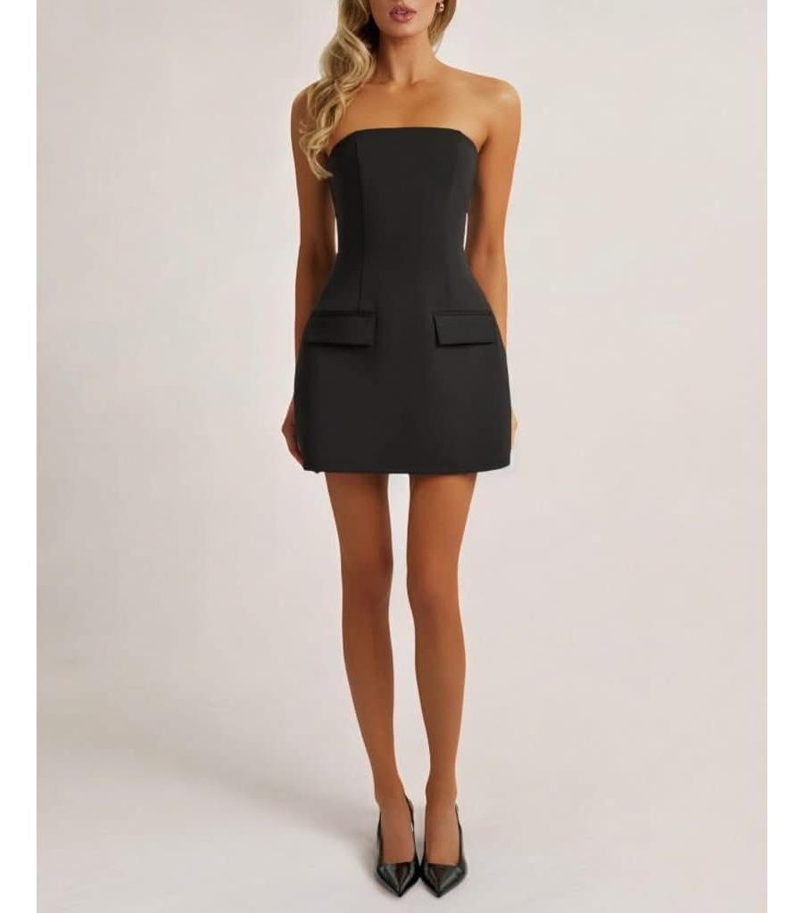 

Женское мини-платье без бретелей, А-силуэта, с карманами Heiress Beverly Hills, Black