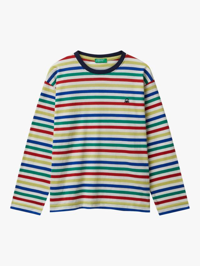 

Детская хлопковая футболка с длинным рукавом в полоску Benetton, White/Multi