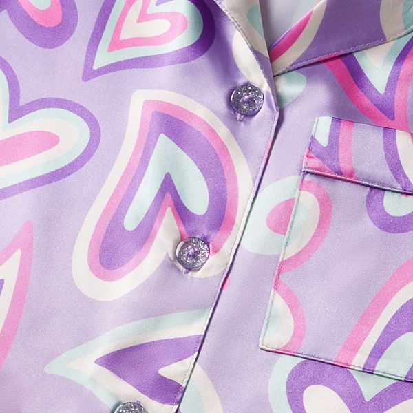 Детская пижама с воротником-стойкой и шортами Limited Too, Purple Hearts — фото 3