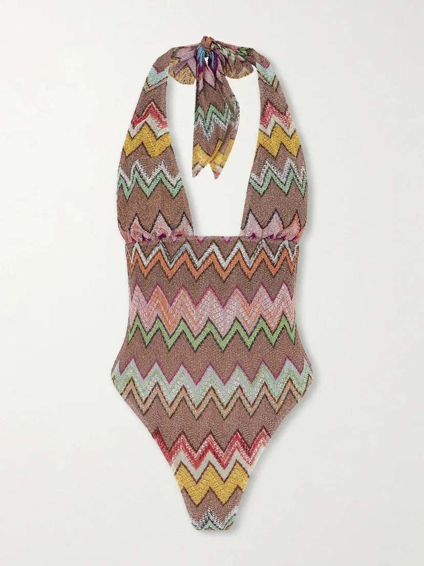 Цельный купальник в полоску с металлическим отливом Missoni, мультицвет