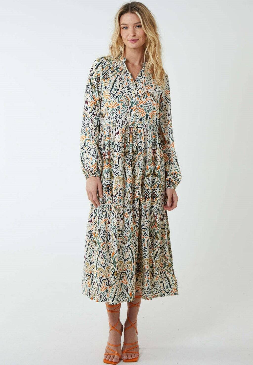 

Платье-рубашка MULTI TIERED AZTEC PRINT MIDI Blue Vanilla, мультиколор