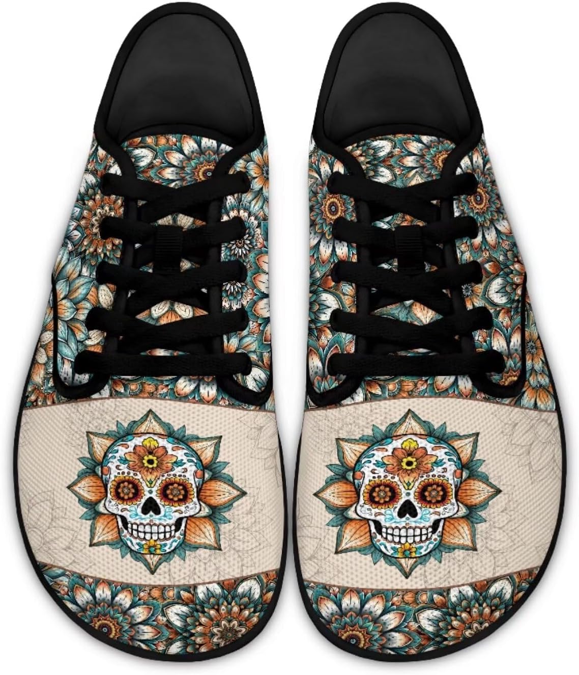 

Мужские и женские низкие босоножки на День Святого Патрика с шнуровкой, ходовые туфли из ПУ, кроссовки с широкой носочной частью и нулевым перепадом Pointodoor, Skull Boho Mandala Floral