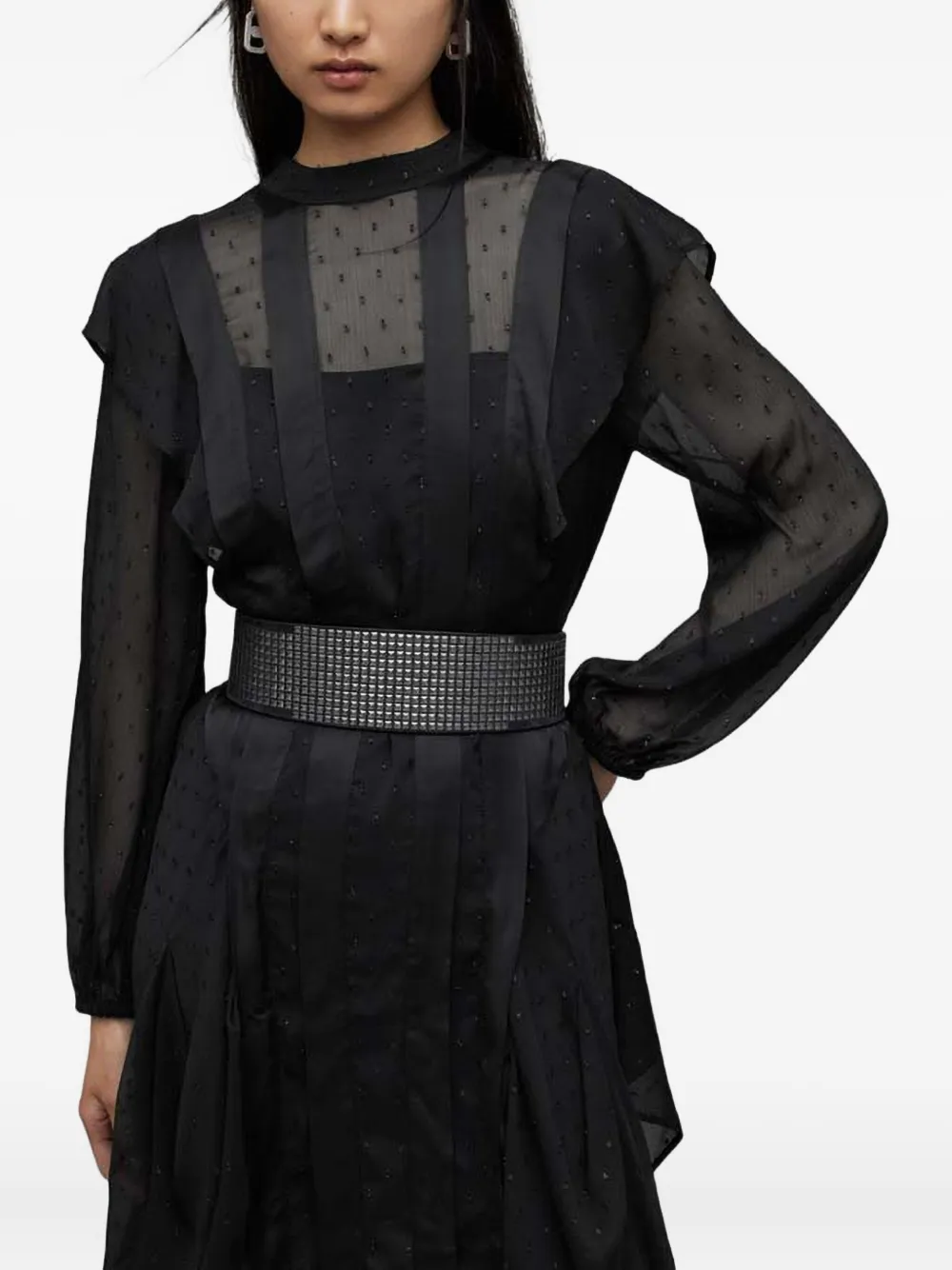 

Прозрачное миди-платье с оборками AllSaints, черный