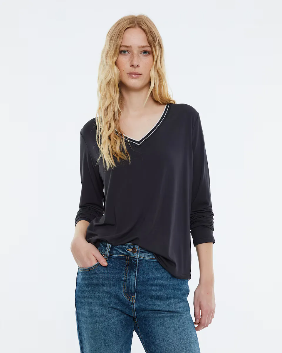 

Женская футболка с длинными рукавами и V-образным вырезом Andam, темно-серый