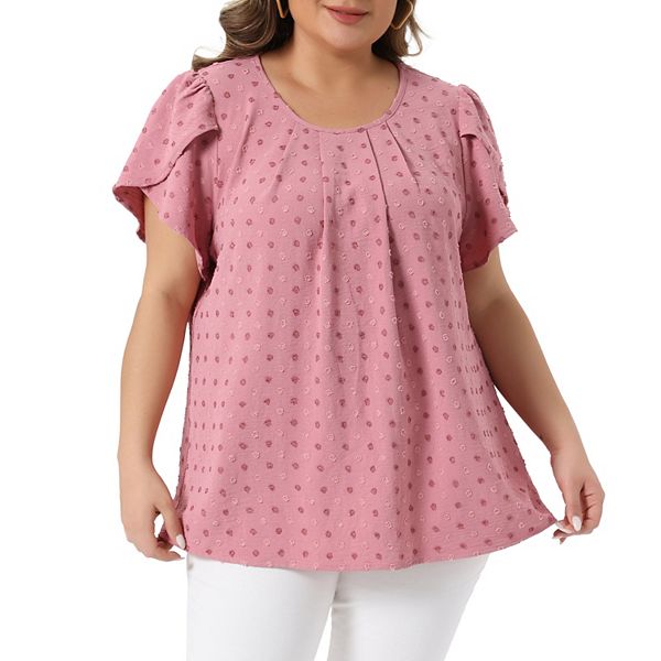 

Блузка женская plus size с воротником-стойкой и коротким рукавом Agnes Orinda, Pink