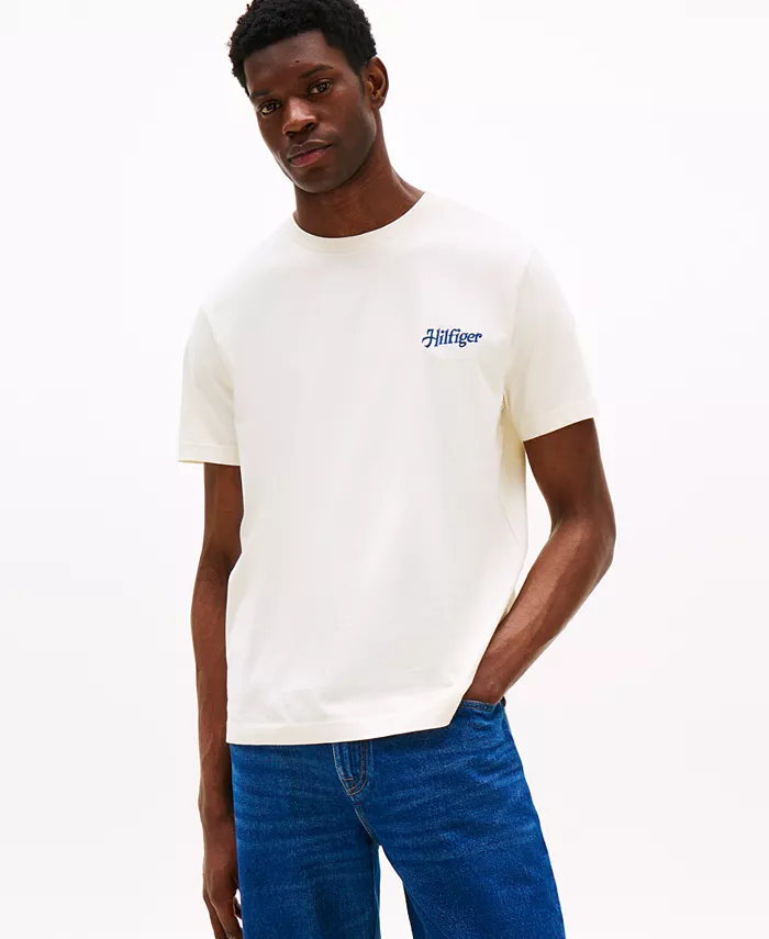 

Мужская футболка с коротким рукавом свободного кроя и логотипом Tommy Hilfiger, слоновая кость/кремовый