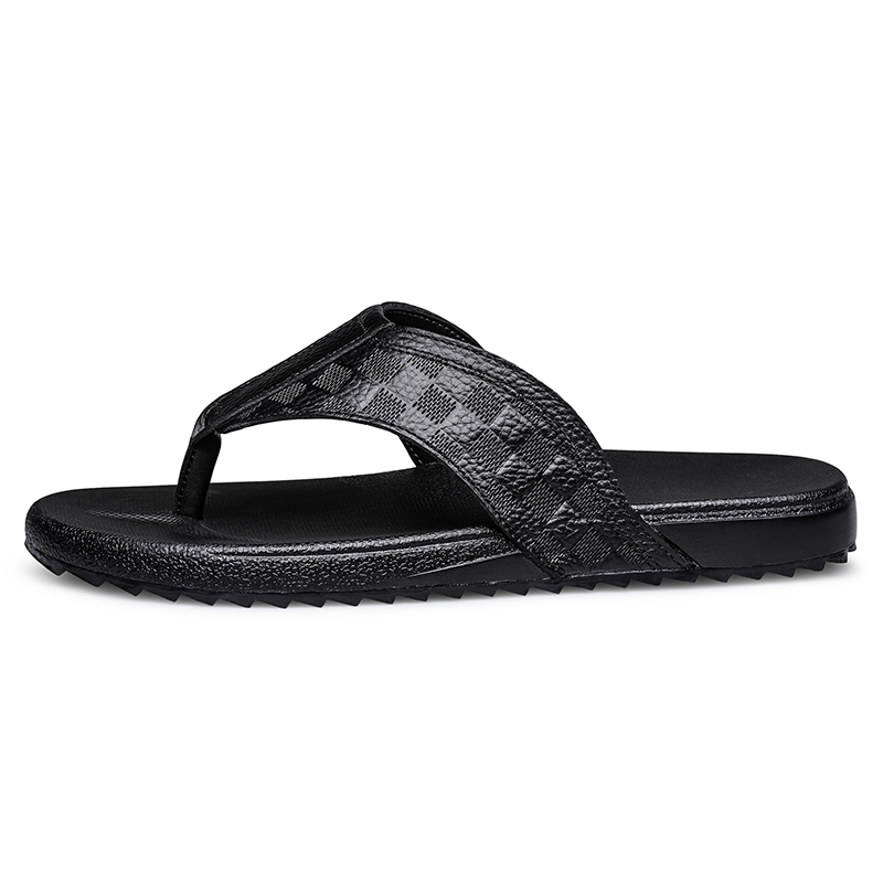 

PAIBLOKS Резиновая подошва устойчивая к истиранию нескользящая быстросохнущие шлепанцы мужские черные - черные с текстурой кожи три, цвет Black-Leather-Textured Three