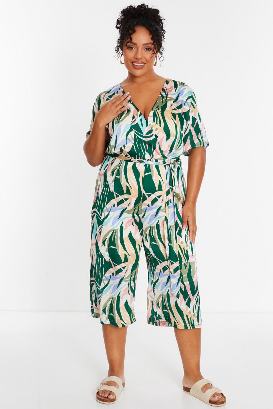 

Комбинезон-кюлот Curve Green Tropical Wrap QUIZ Clothing