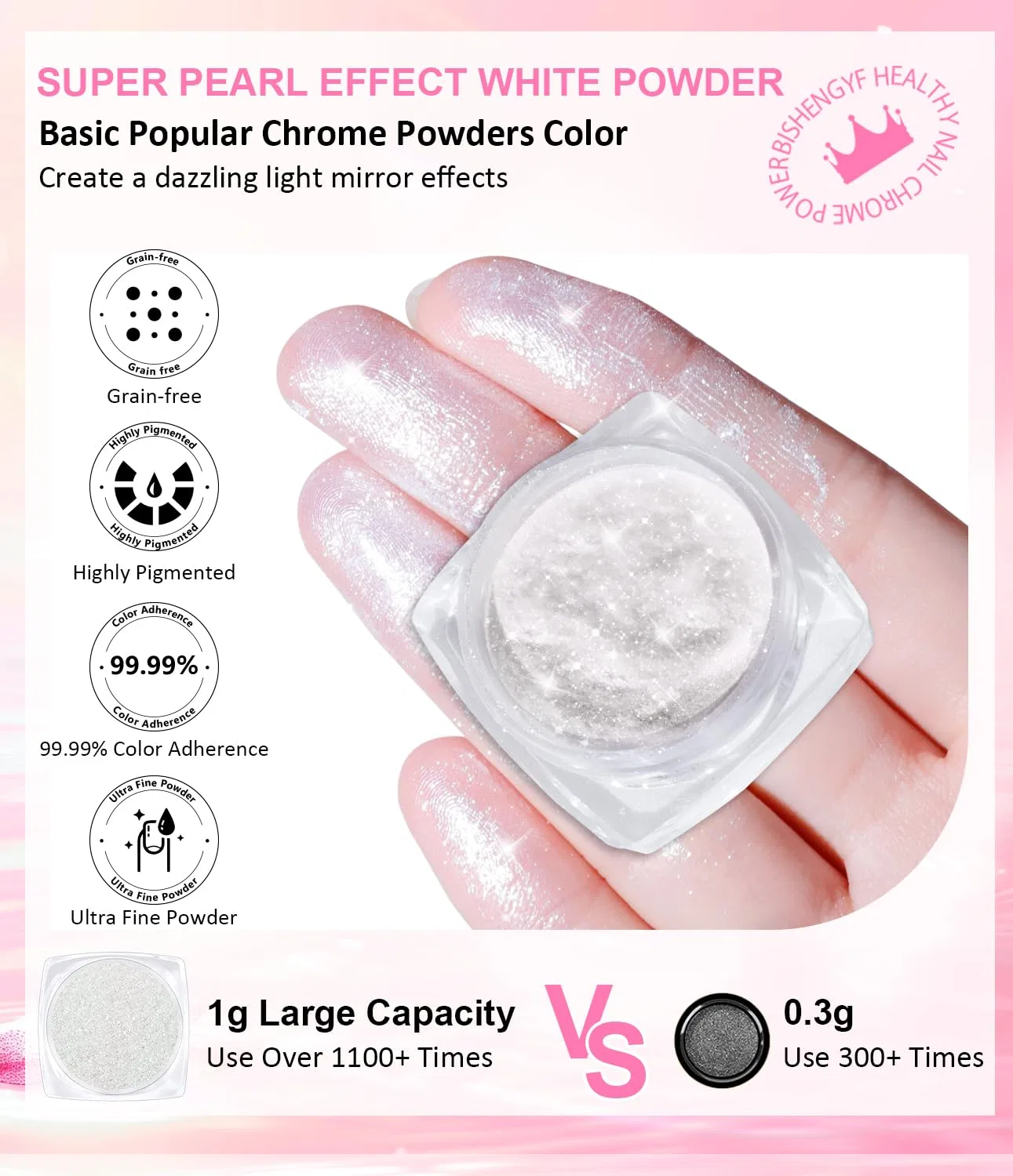 Набор пудры для ногтей «White Pearl Chrome Neon Shimmer Green Aurora Mirror Nail Pigment Powder Glazed Doughnut Holo Glitter Powder» от BISHENGYF Bishengyf, Pearl & Aurora D — фото 3