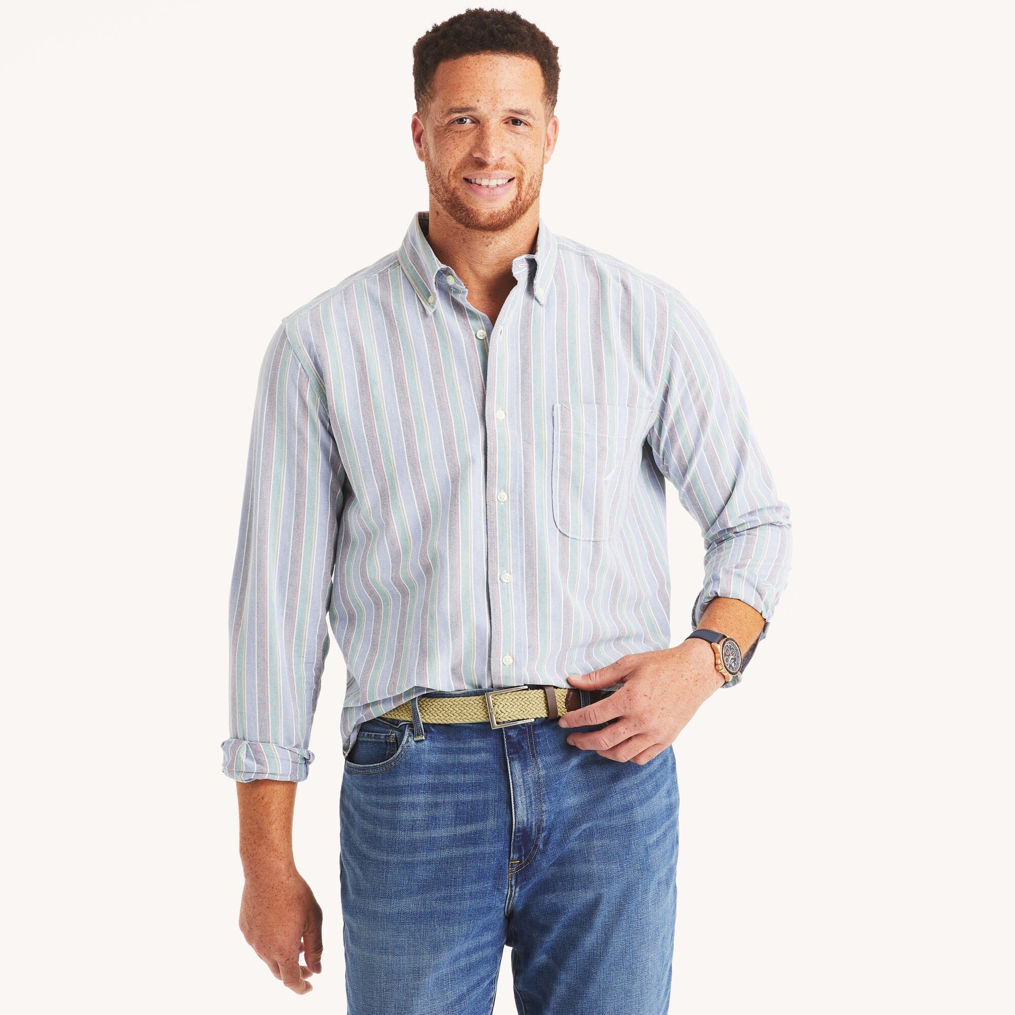 

Nautica Mens Big & Tall Полосатая Оксфордская рубашка, темно-синий