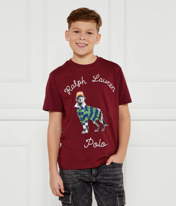 

Футболка детская Polo Ralph Lauren с изображением собаки, бургундия