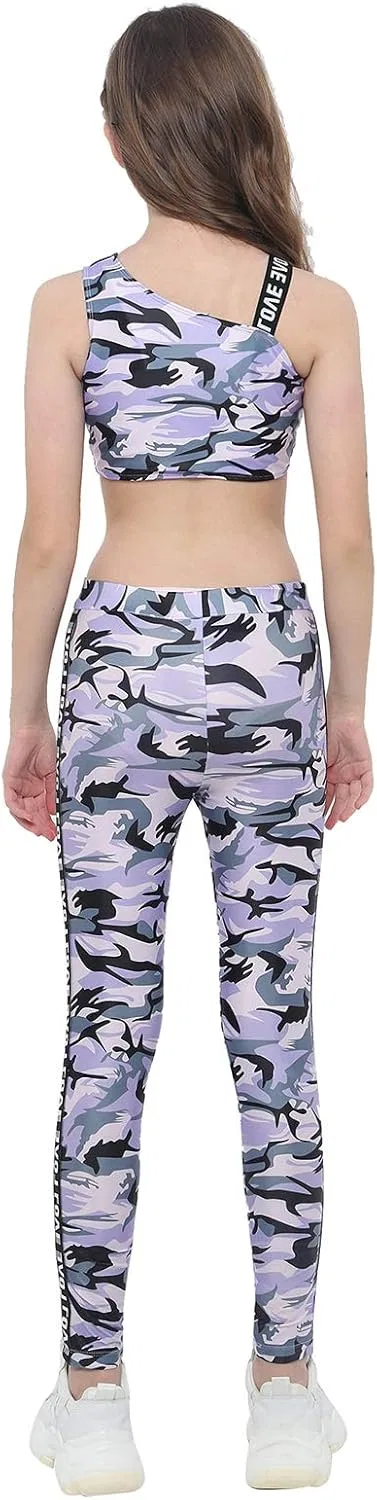 Детский спортивный комплект топ и леггинсы winying, 2 предмета, Camouflage Purple — фото 4