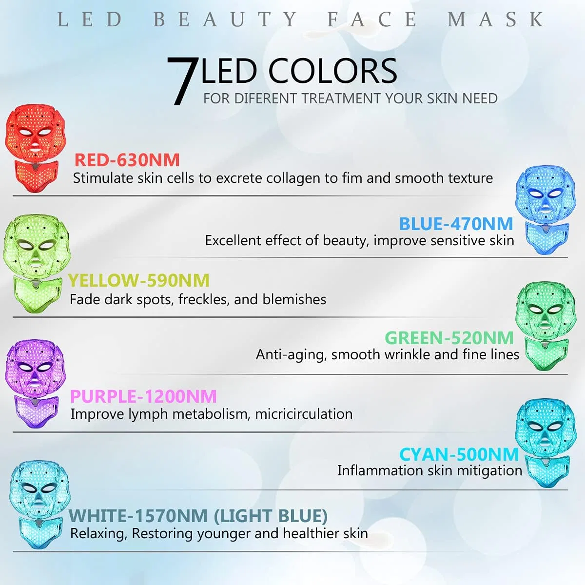 LED-маска для лица и шеи 7 цветов Foleto — фото 3