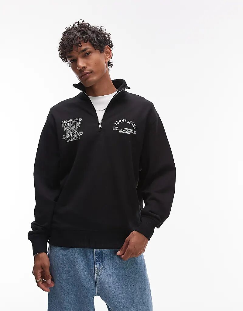 

Толстовка Tommy Jeans с двойным логотипом и молнией на половину длины, черного цвета