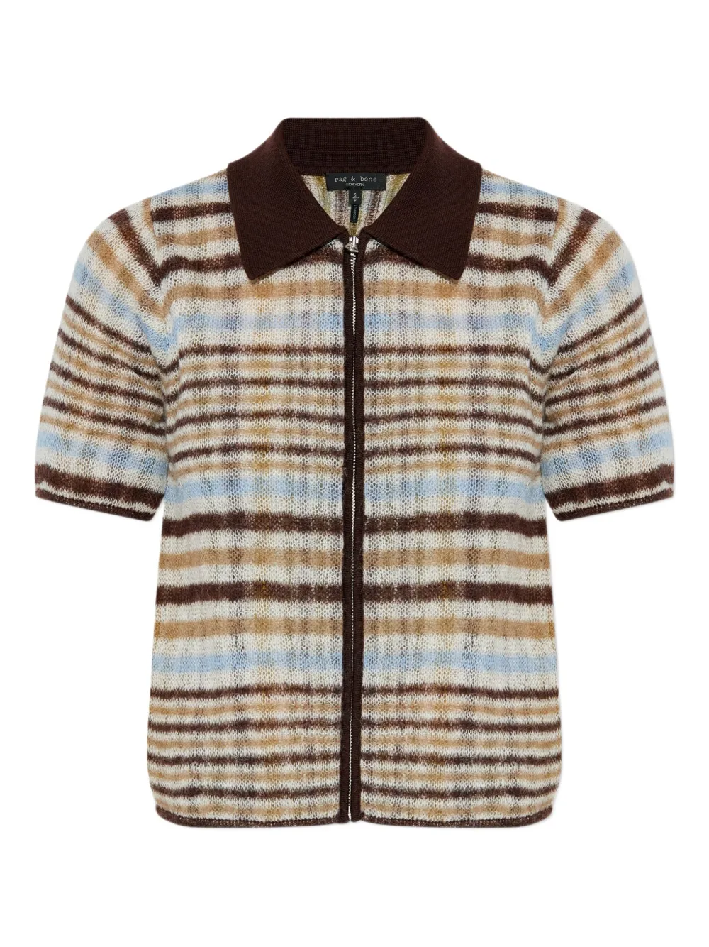 

Полосатый вязаный джемпер на молнии Rag & Bone, светло-бежевый