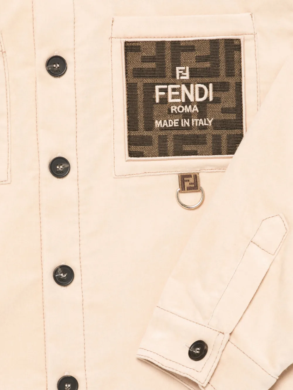 Рубашка с нашивкой-логотипом Fendi Kids, бежевый — фото 3