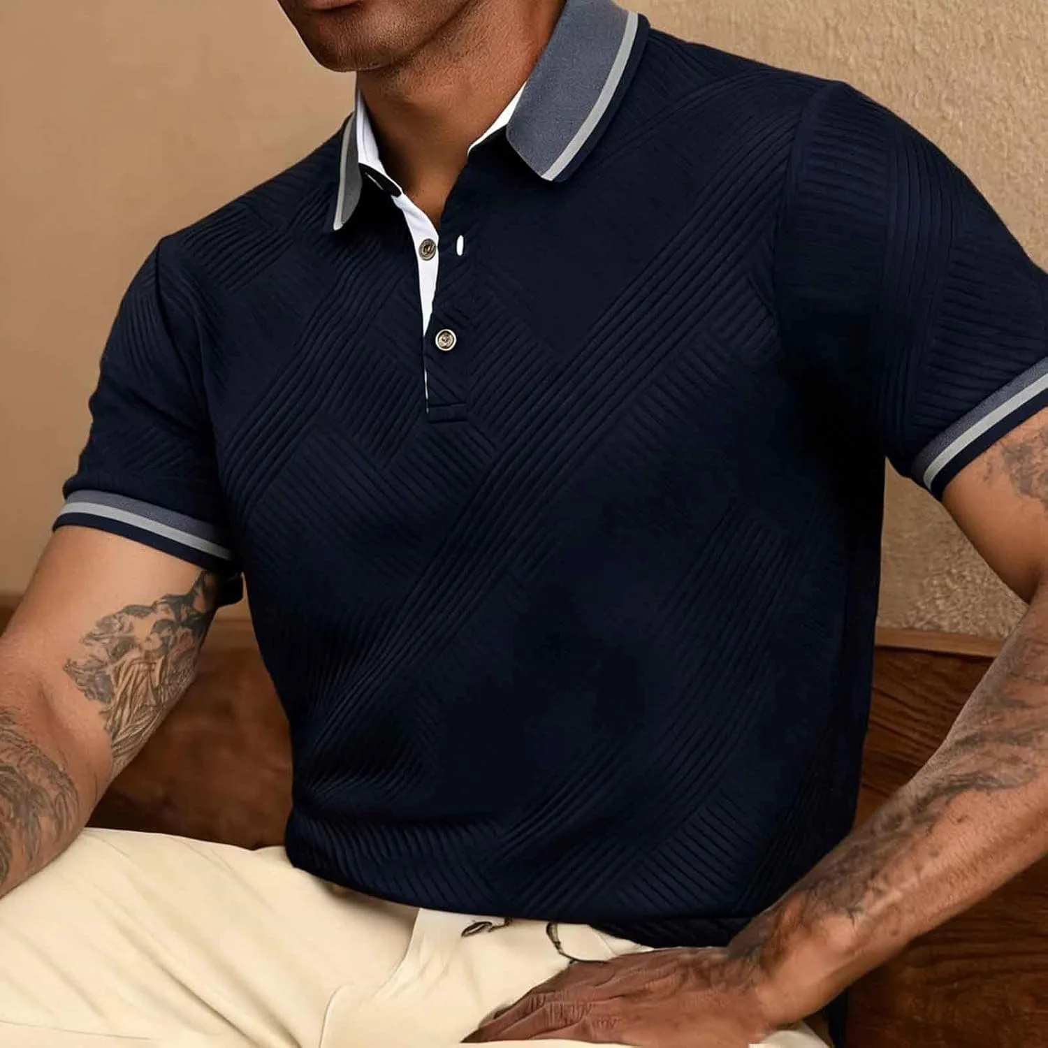 Мужская футболка-поло Casual Button Down с коротким рукавом, летняя, легкая и дышащая — фото 3