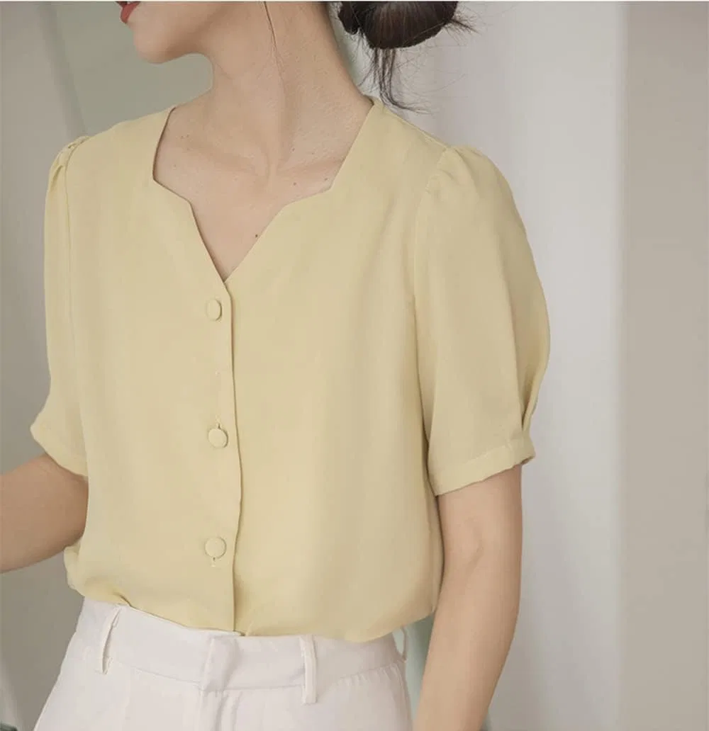 Блуза с коротким рукавом, женская Short Sleeve Blouse, желтый — фото 3