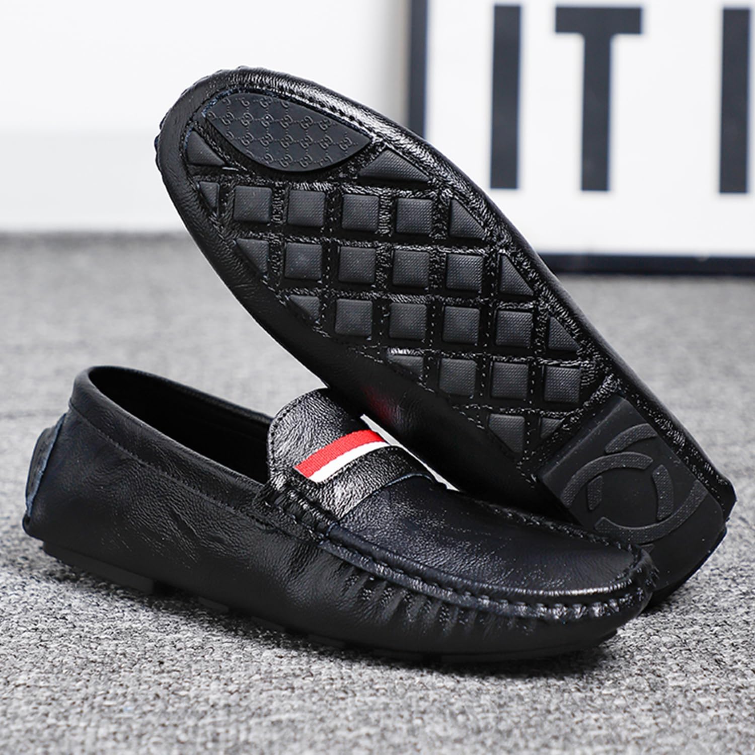 Мужские мокасины Dacnakby Penny Loafers, лоферы, слипоны с красно-белой полоской, повседневная обувь на плоской подошве, лодочные туфли — фото 3