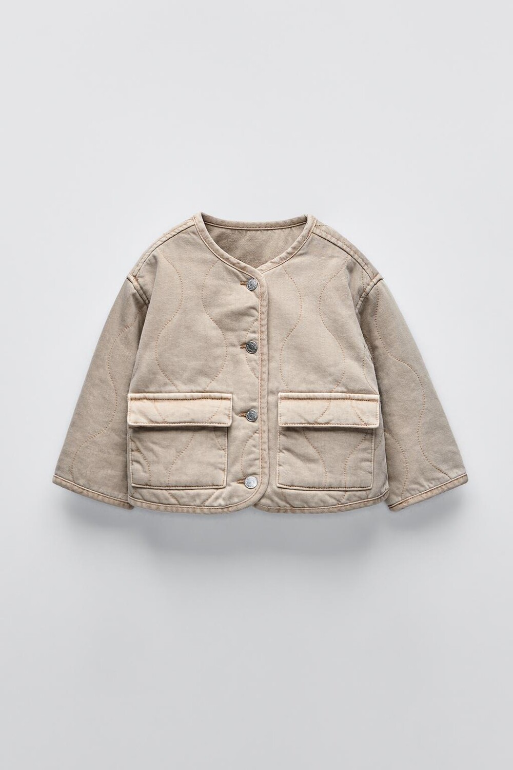 

Стеганая куртка из твила ZARA, песочный