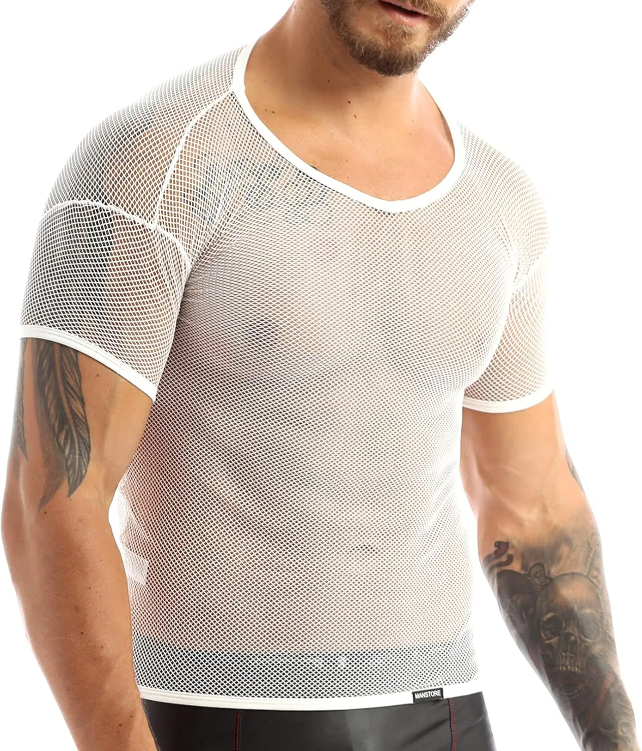 Мужская сетчатая футболка с коротким рукавом, спортивная майка для спортзала и тренировок, клубная одежда renvena, белый — фото 2