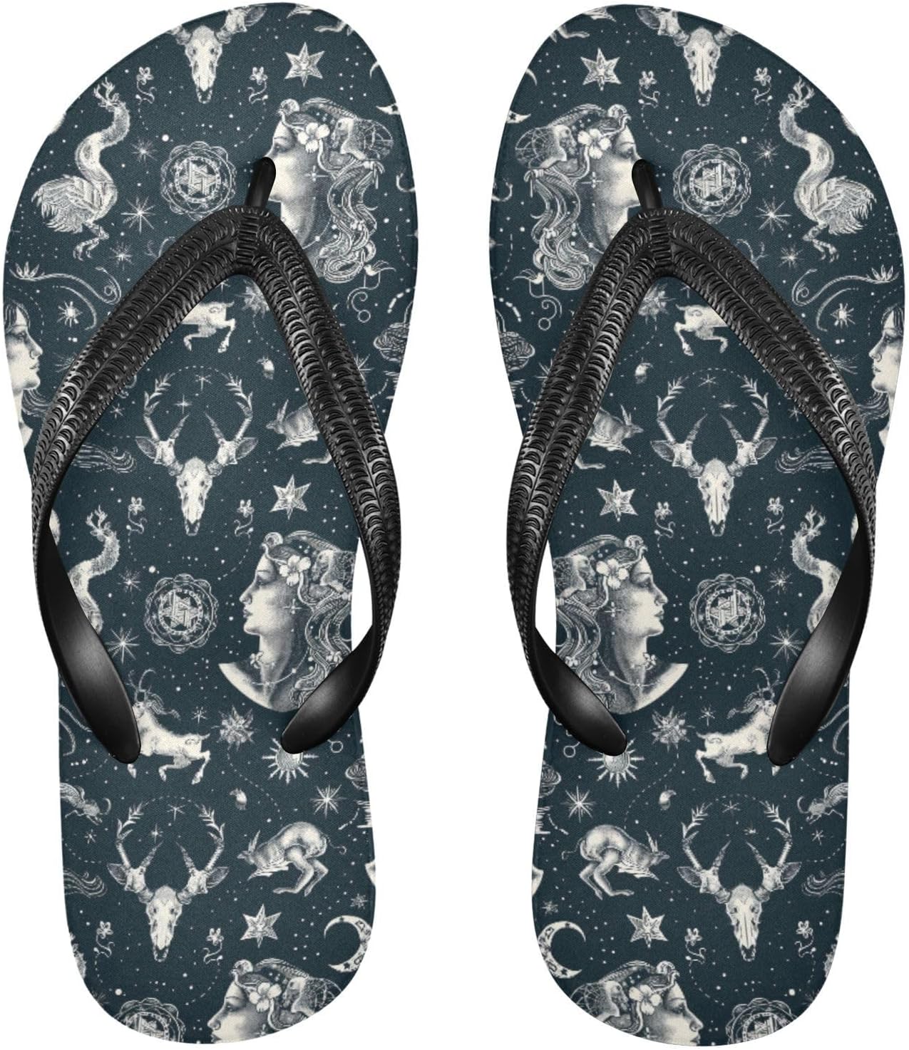 

Женские и мужские шлепанцы с готическим черепом и цветами, женские тапочки, мужские сандалии, шлепанцы для душа, летние нескользящие шлепанцы для плавания, пляжа и ванной Mnsruu, Zodiac I8057