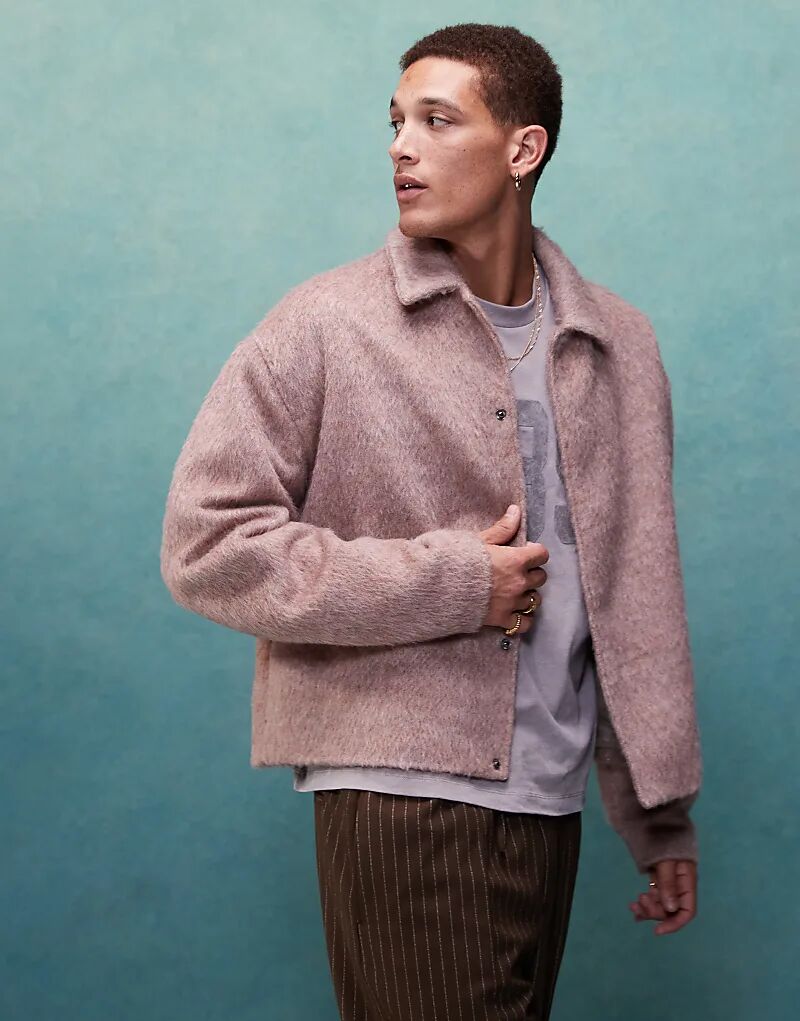 

Куртка харрингтон из шерсти розового цвета ASOS DESIGN