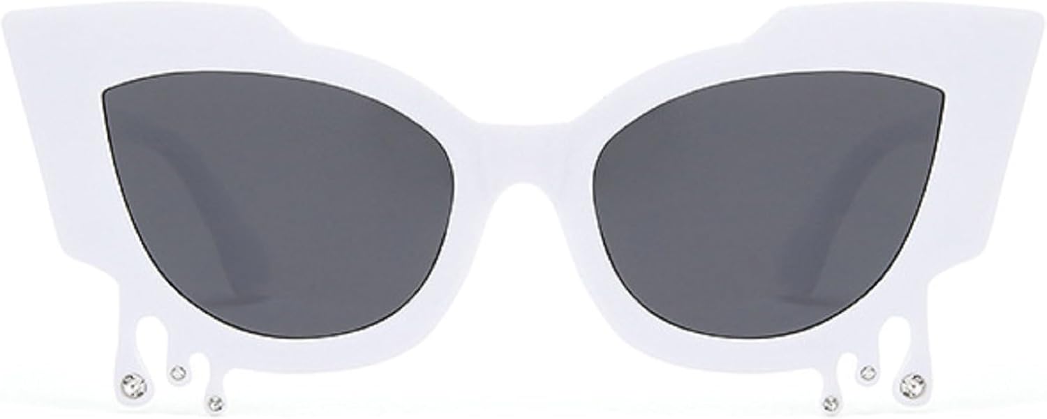 

Солнцезащитные очки «кошачий глаз» со стразами, женские, модные, в стиле Y2K, для фестивалей, рейв-вечеринок, стильные винтажные, роскошные, в форме капли mincl, White