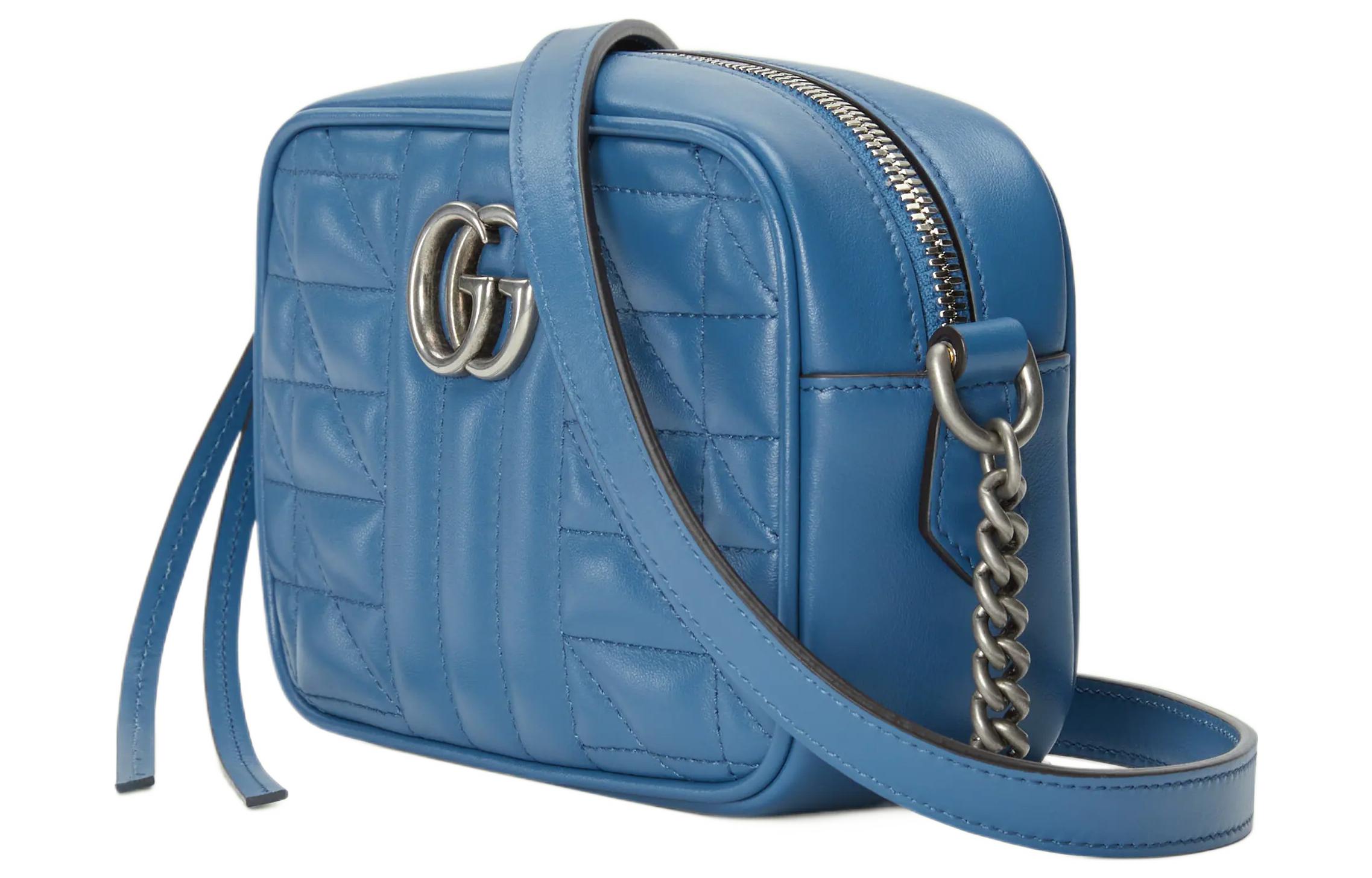 GG Marmont Кожаная Камера Сумка, Мини Сумка Через Плечо, Женская Синяя GUCCI — фото 2
