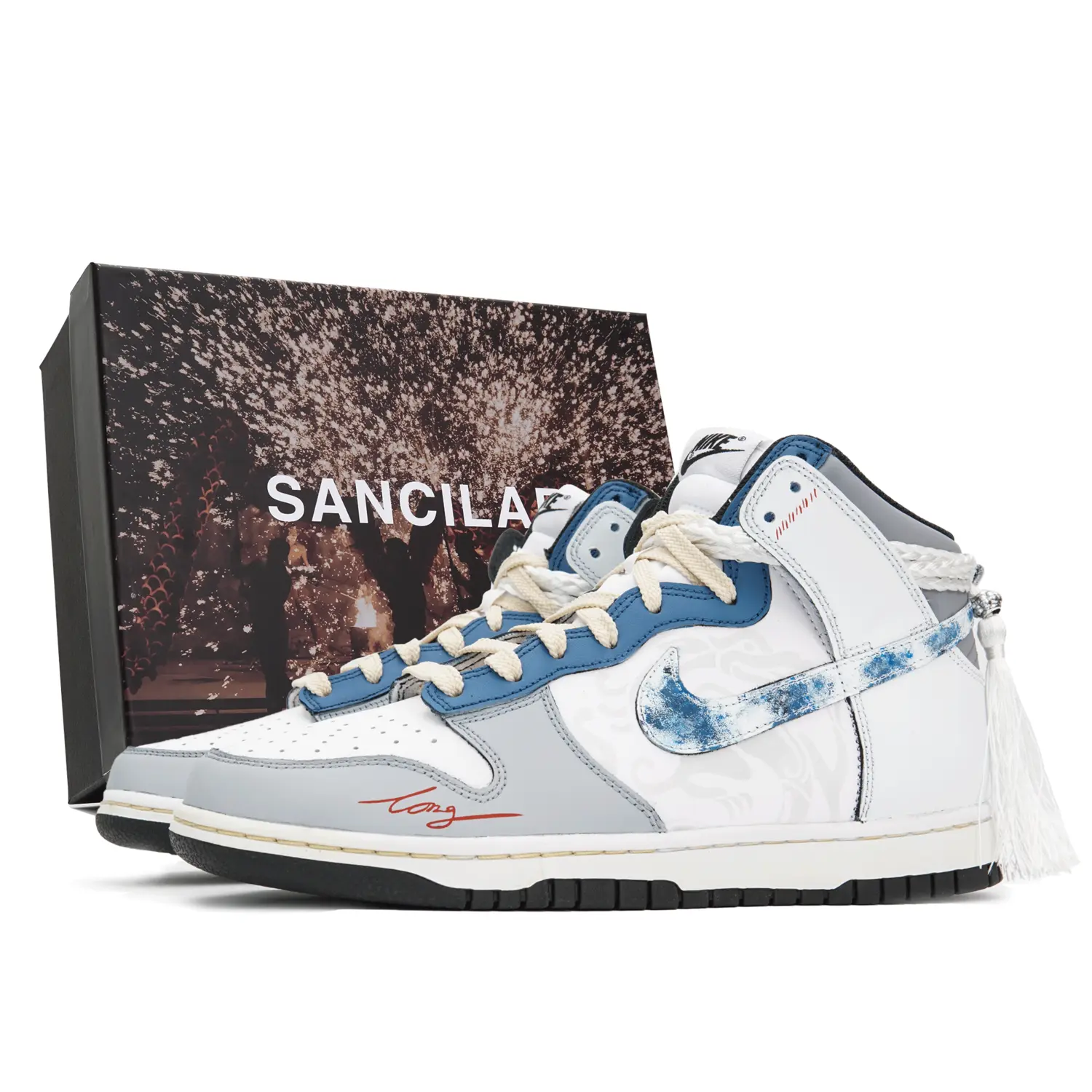 

Кроссовки Nike Dunk Skateboarding Shoes Men High-top Gray/Blue, черный