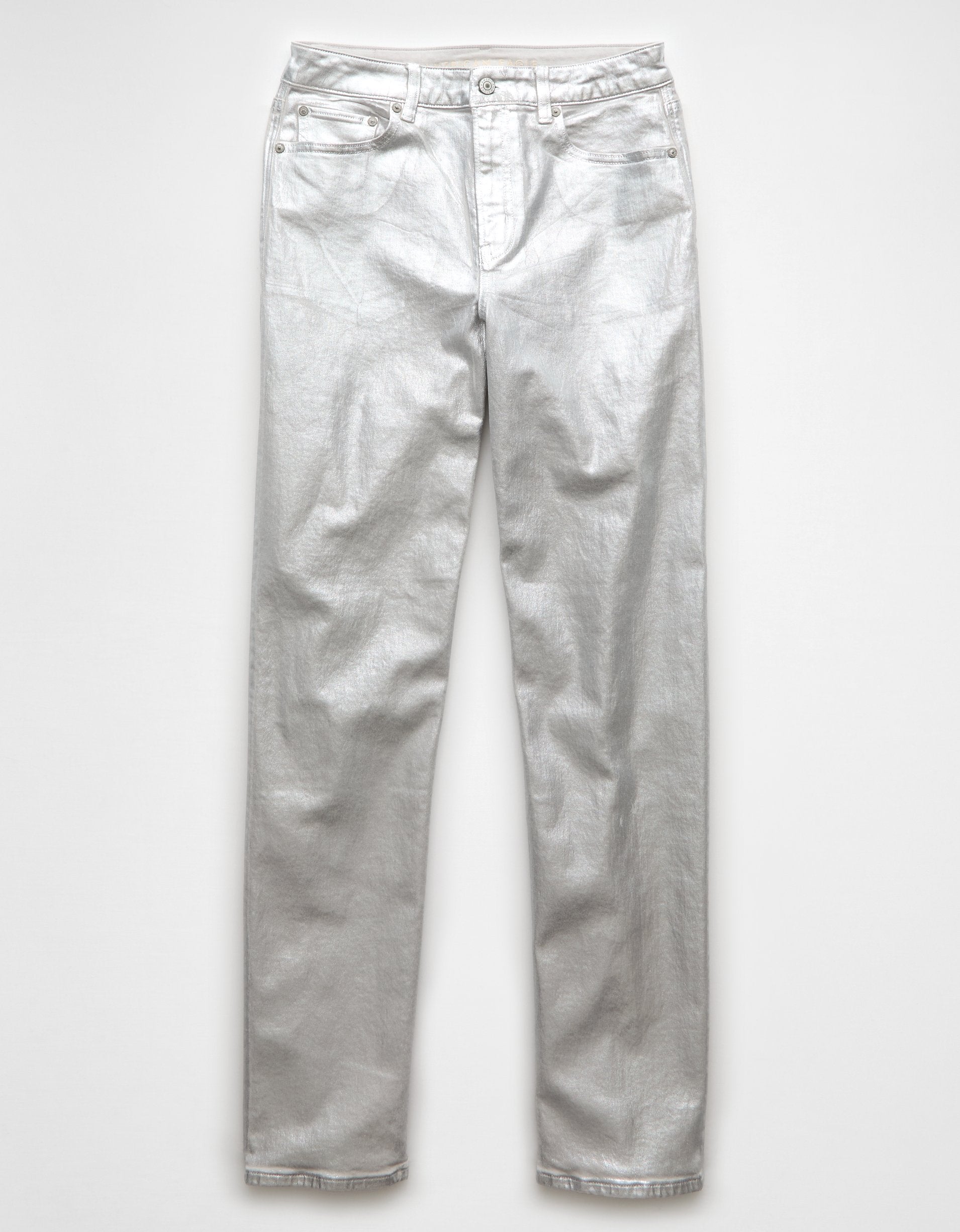 

Эластичные металлизированные супер-завышенные мешковатые прямые джинсы American Eagle Outfitters, Crystal Ice