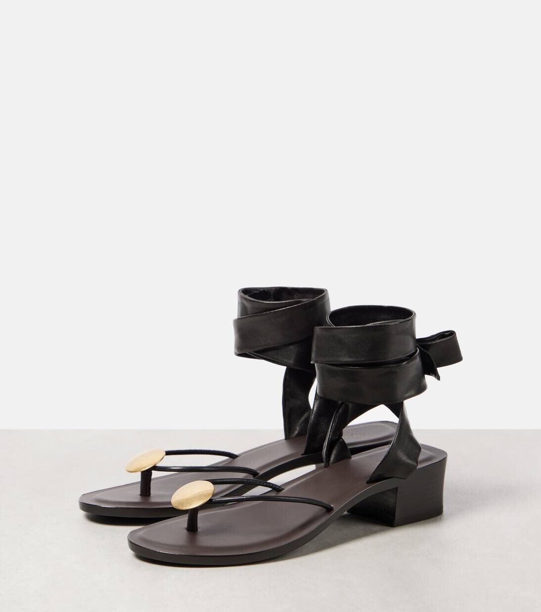 Сандалии из вельветовой кожи The Row, цвет espresso/dark brown/brass — фото 4