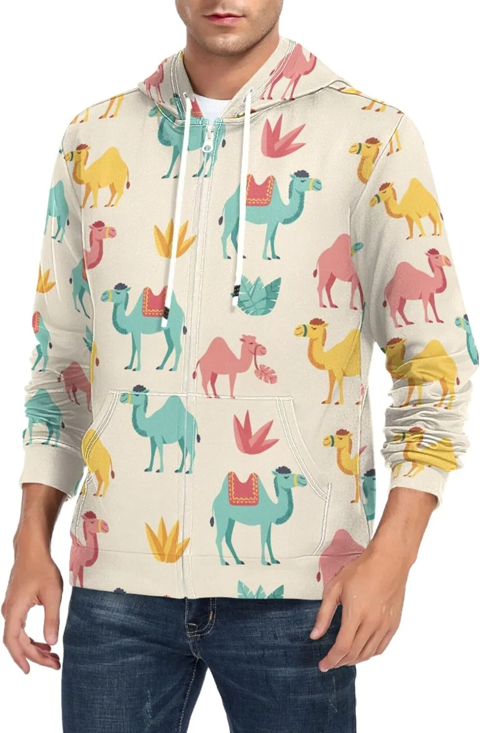 

Мужская толстовка с капюшоном на молнии, цвет camel, с карманом CUPADA