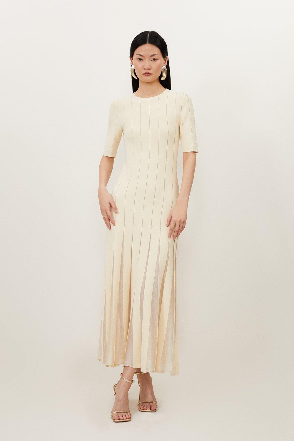 

Вязаное платье миди с пышной юбкой из смесовой вискозы Petite Karen Millen, белый