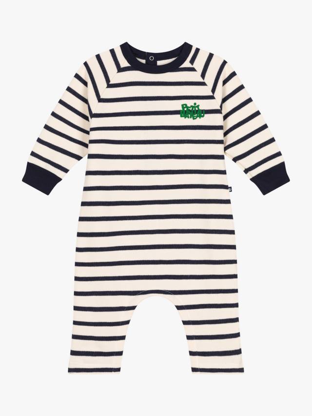 

Детское полосатое боди из матового хлопчатобумажного флиса Petit Bateau, цвет Avalanche/Smoking
