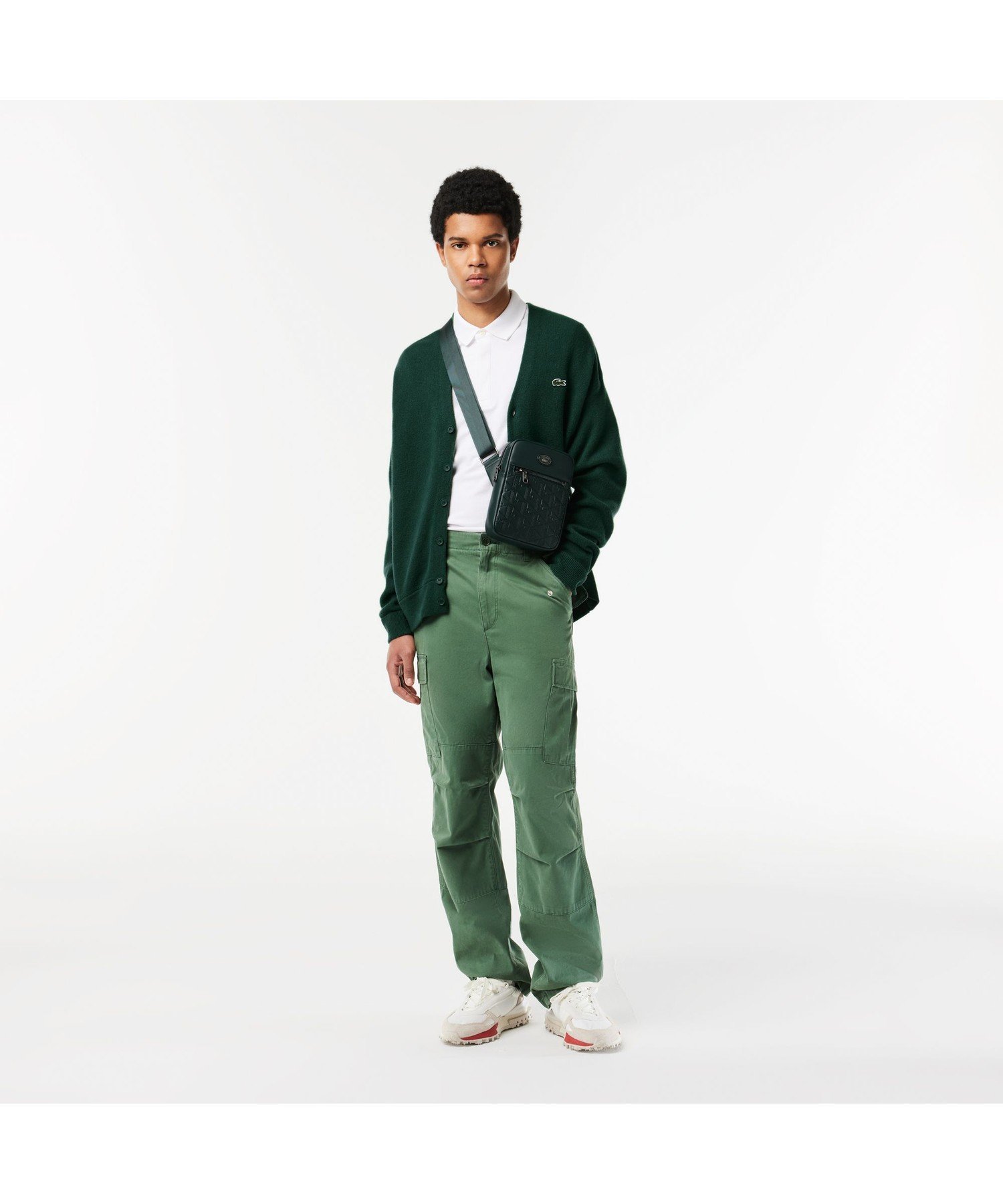 Кардиган с V-образным вырезом, связанный платочной вязкой LACOSTE, Green — фото 4