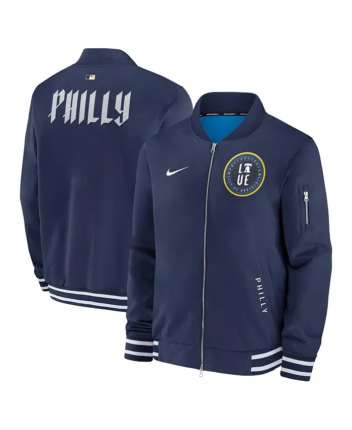

Мужская синяя бомбер-куртка Philadelphia Phillies Authentic Collection City Connect на молнии Nike